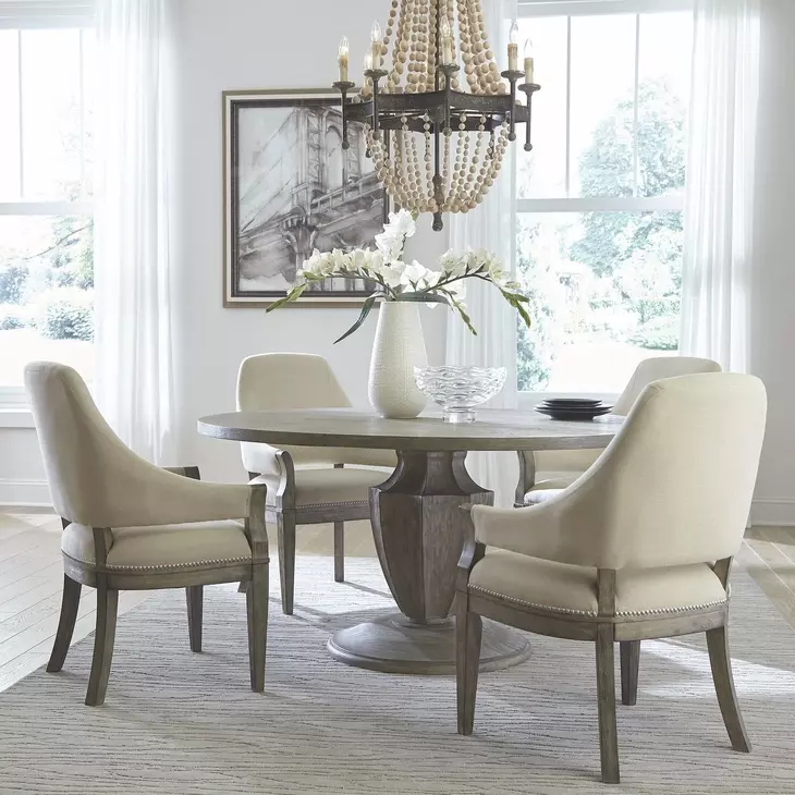 Westfield Havana Brown and Sand 5 Piece Pedestal Base Dining Set with Nailhead Trim