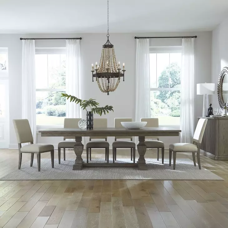 Westfield Havana Brown and Sand 7 Piece Extendable Trestle Base Dining Set with Nailhead Trim