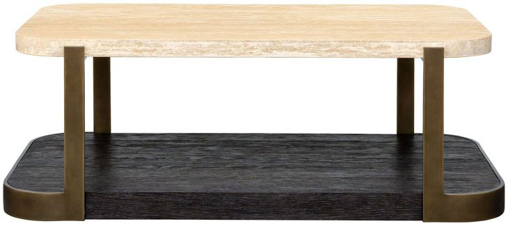 Avalon Espresso and White Travertine Rectangular Cocktail Table
