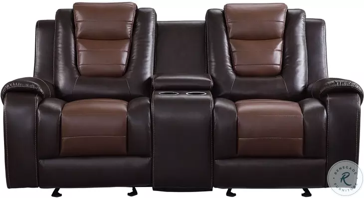 Briscoe Light And Dark Brown Double Glider Reclining Console Loveseat