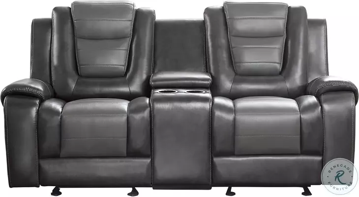 Briscoe Light And Dark Gray Double Glider Reclining Loveseat With Center Console