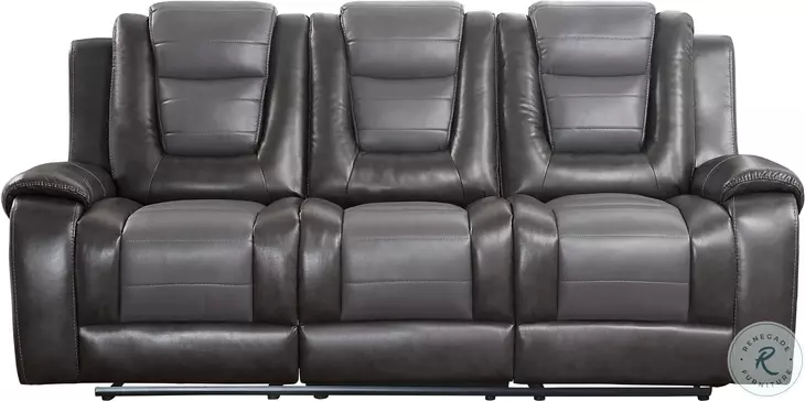 Briscoe Light And Dark Gray Double Reclining Sofa With Drop Down Cup Holders