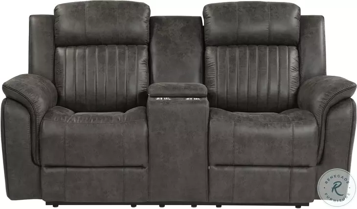 Centeroak Gray Double Reclining Console Loveseat