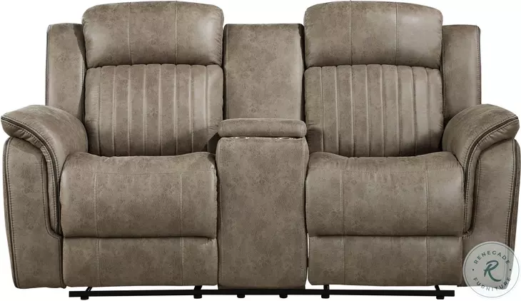 Centeroak Sandy Brown Double Reclining Loveseat With Center Console