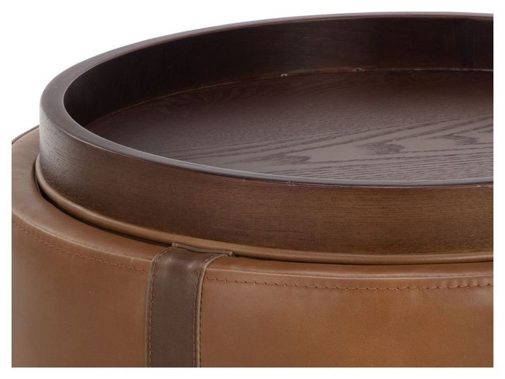 Borelli Tobacco Tan and Autumn Chestnut Upholstered Round Storage Ottoman with Casters