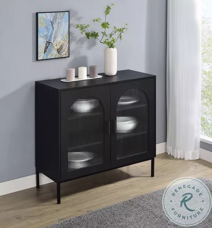 Jess Black 2 Door Arched Fluted Glass Accent Cabinet