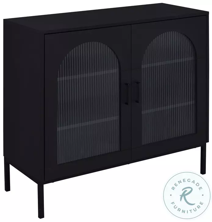 Jess Black 2 Door Arched Fluted Glass Accent Cabinet