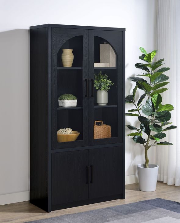 Riva Black 4 Door Accent Cabinet with LED Light