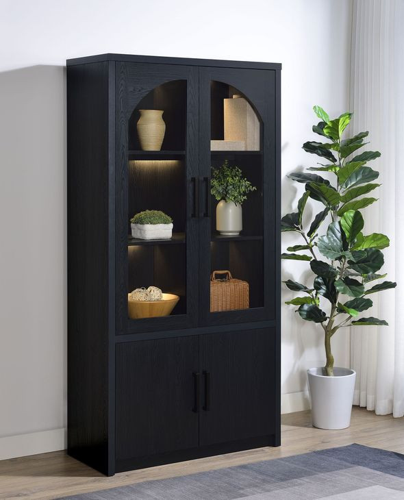 Riva Black 4 Door Accent Cabinet with LED Light