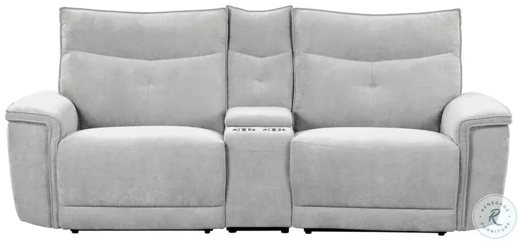 Tesoro Mist Gray Power Reclining Console Loveseat with Power Headrests and USB ports