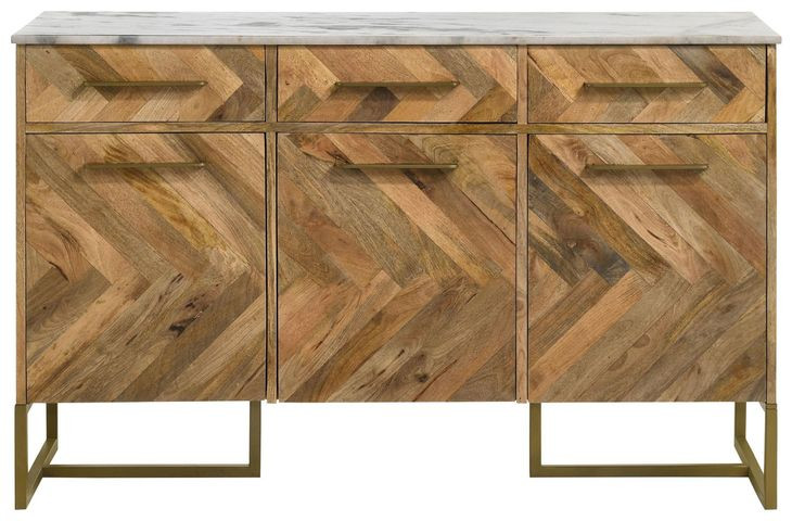 Keaton Natural And Antique Gold Cabinet with Marble Top