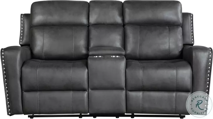 Kellen Dark Gray Double 72" Reclining Loveseat with Center Console