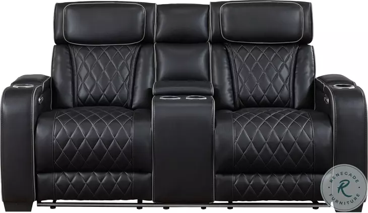 Fairway Black Double Power Reclining Console Loveseat with Power Headrest