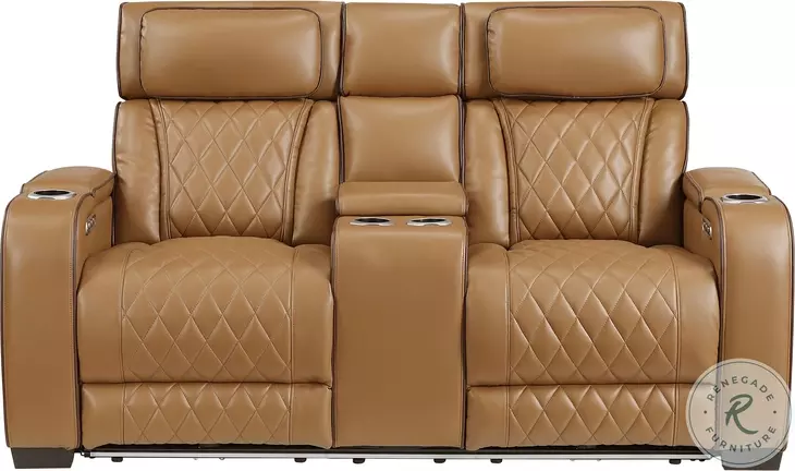Fairway Brown Double Power Reclining Console Loveseat with Power Headrest
