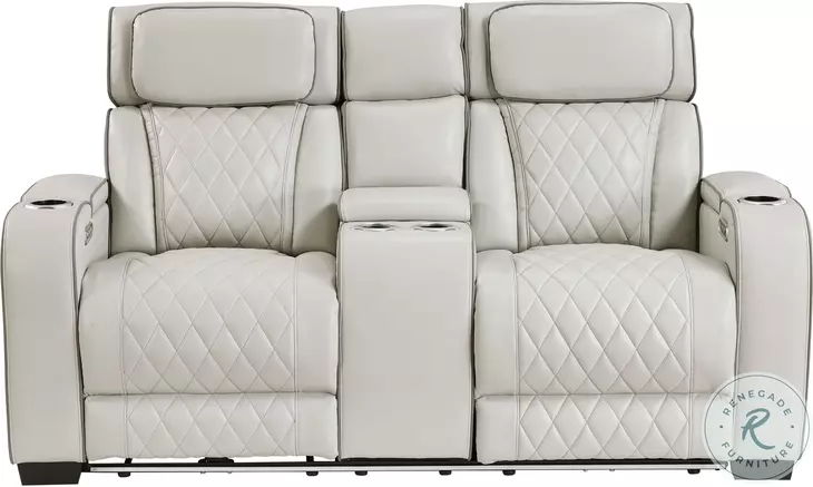 Heve ヘイヴ Funcouture Leather PT whiteホワイト Fairway Taupe Double Power Reclining Console Loveseat with Power
