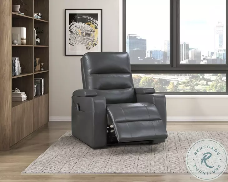 Olleris Gray Power Recliner with Power Headrest