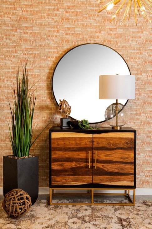 Zara Black Walnut And Gold 2 Door Accent Cabinet