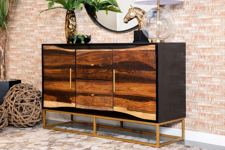 Zara Black Walnut And Gold 2 Drawer Accent Cabinet