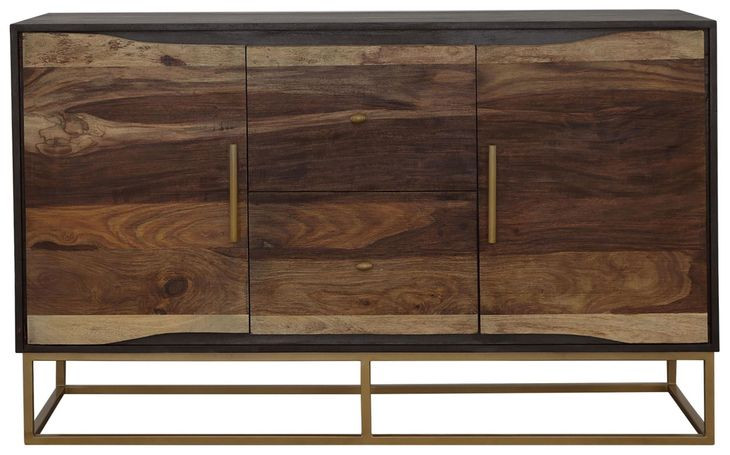 Zara Black Walnut And Gold 2 Drawer Accent Cabinet