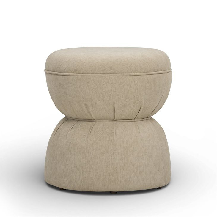 Tomlin Tan Performance Fabric Upholstered Round Ottoman