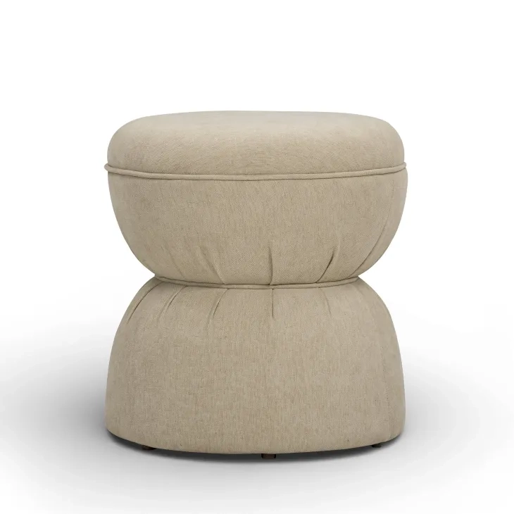 Tomlin Tan Performance Fabric Upholstered Round Ottoman