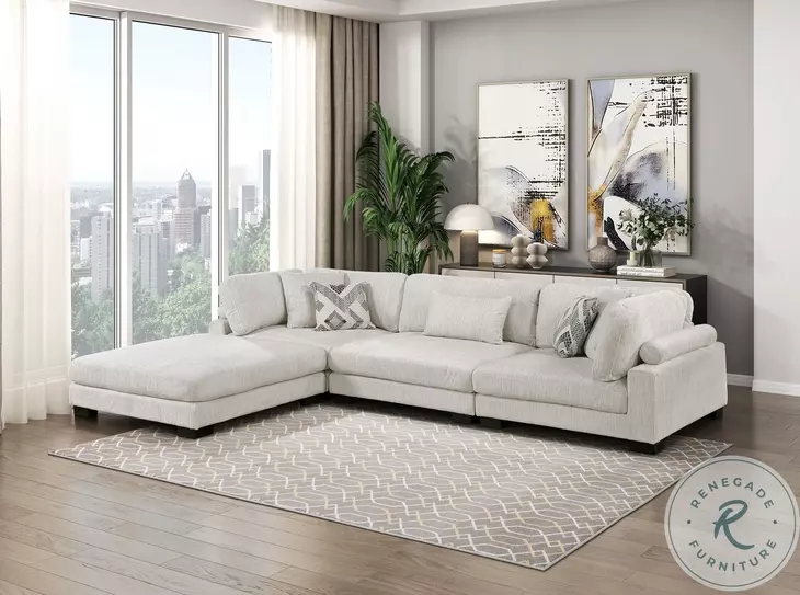Tinley Beige 4 Piece L Shape Modular Sectional with Ottoman