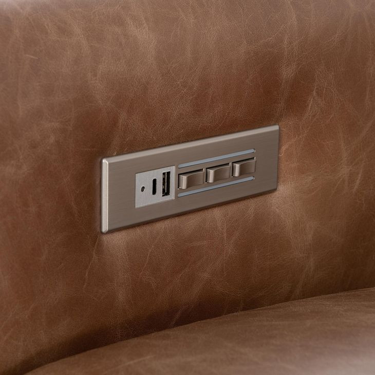 Lioni Brown Upholstered Power Motion Chair with USB Charging