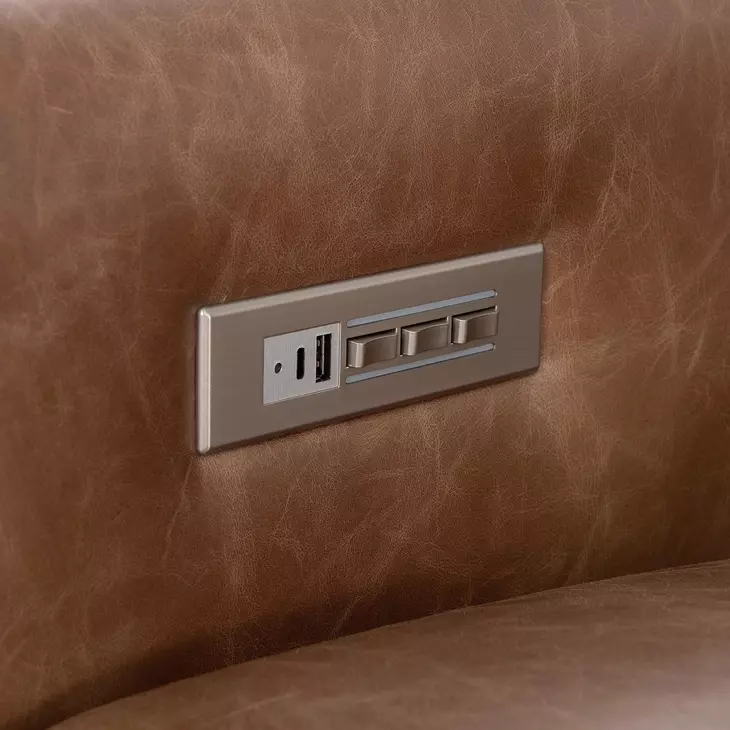 Lioni Brown Upholstered Power Motion Chair with USB Charging