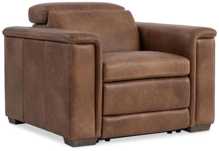 Lioni Brown Upholstered Power Motion Chair with USB Charging