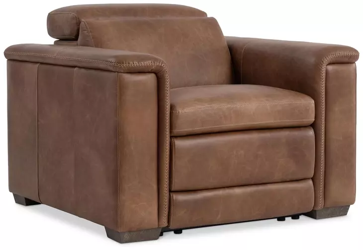 Lioni Brown Upholstered Power Motion Chair with USB Charging