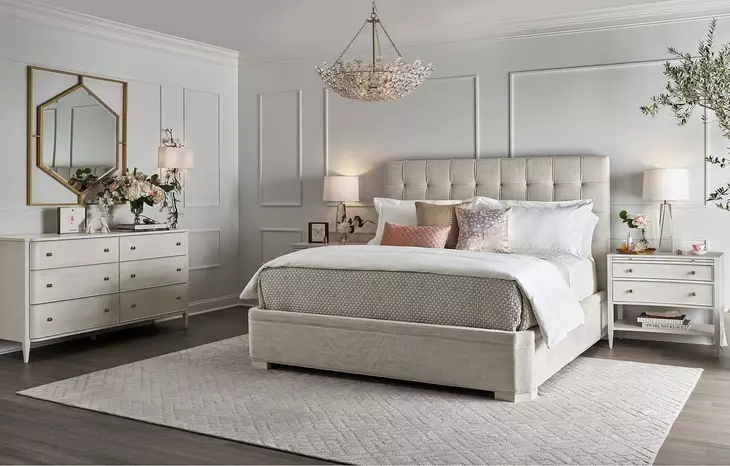 Harmony Pewter and Alabaster King Upholstered Uptown Panel Bed