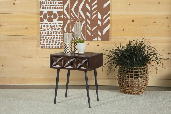 Ezra Dark Coffee Brown And Gunmetal Accent Table