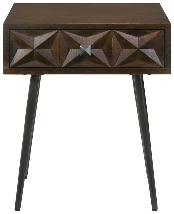 Ezra Dark Coffee Brown And Gunmetal Accent Table