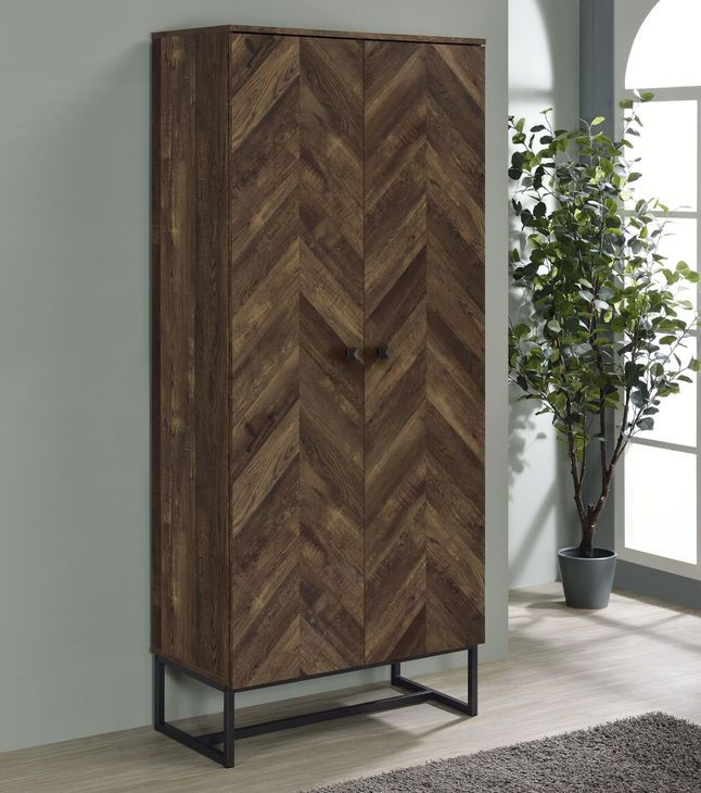 Carolyn Rustic Oak And Gunmetal 2 Door Tall Accent Cabinet