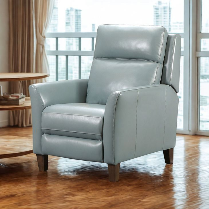 Fairchild Blue Leather Swivel Glider Power Recliner with USB Charging