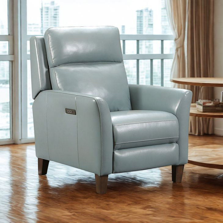 Fairchild Blue Leather Swivel Glider Power Recliner with USB Charging