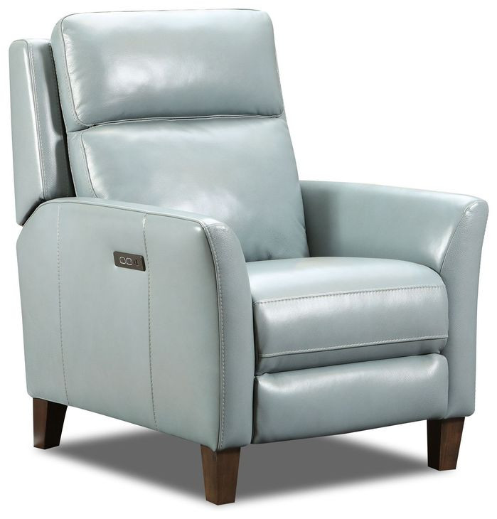 Fairchild Blue Leather Swivel Glider Power Recliner with USB Charging