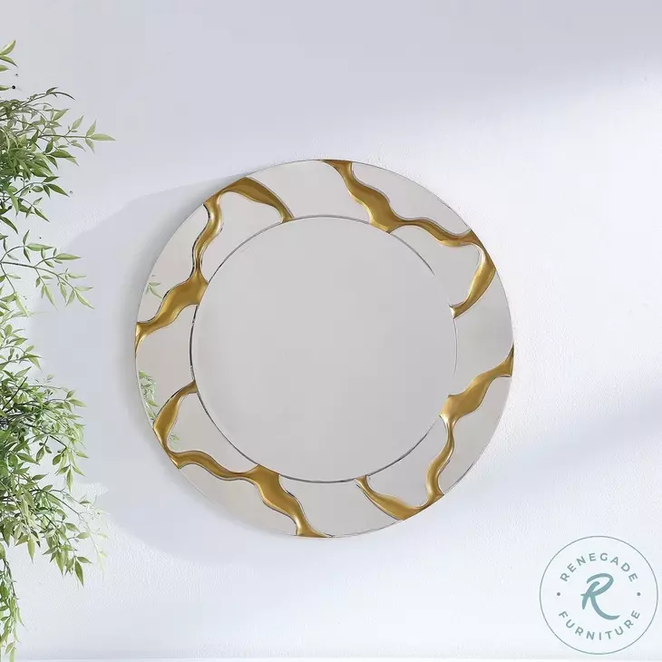 Dorinda Mirror Round Kintsugi 36" Wall Mirror