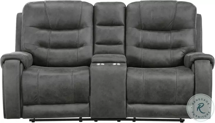 Oberon Dark Gray Double 77" Reclining Loveseat with Center Console