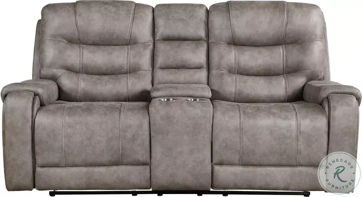 Oberon Grayish Brown 77" Double Reclining Loveseat with Center Console
