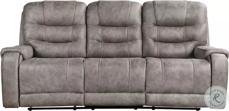Oberon Grayish Brown 87" Double Reclining Sofa