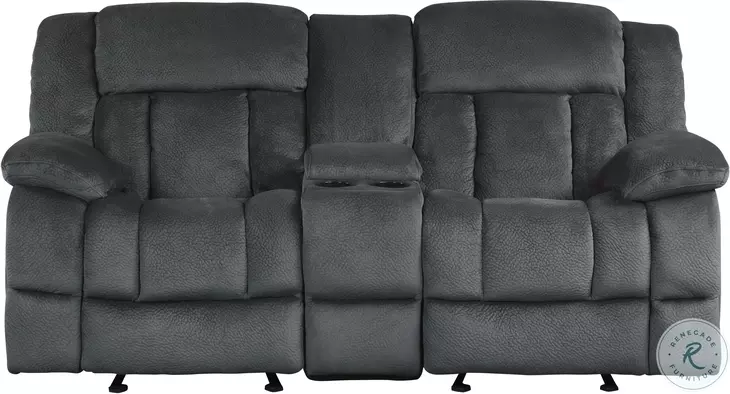 Laurelton Charcoal Double Glider Reclining Console Loveseat