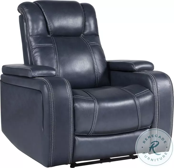 Keziah Blue Power Recliner with Power Headrest And Storage Arms