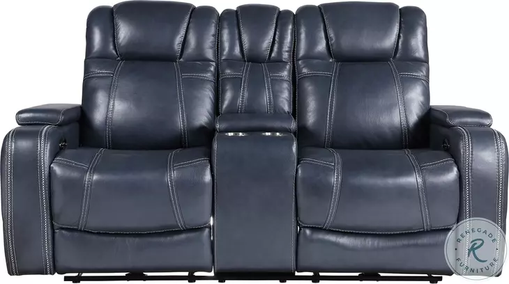 Keziah Blue Double Power Reclining Living Room Set with Power Headrests And Storage Arms