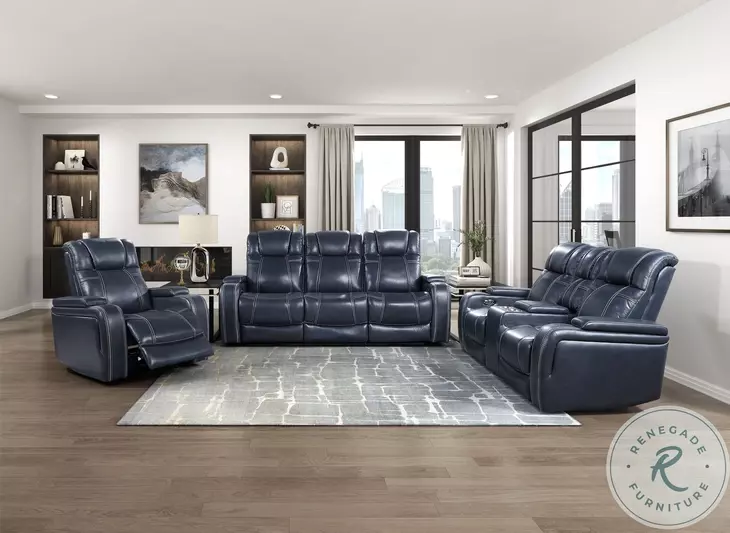 Keziah Blue Power Recliner with Power Headrest And Storage Arms