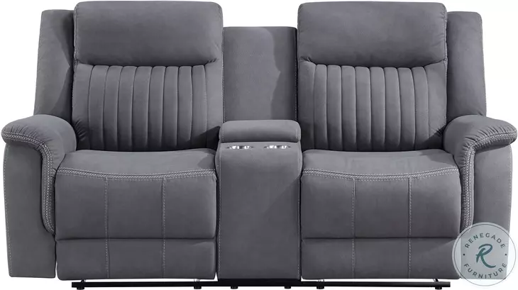 Dean Gray Double Reclining Loveseat with Center Console