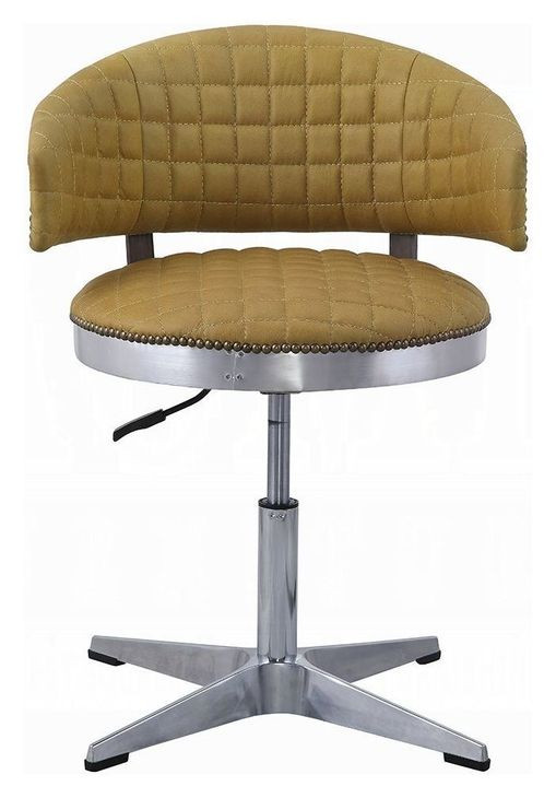 Brancaster Turmeric Leather Upholstered Swivel Adjustable Office Stool with Nailhead Trim