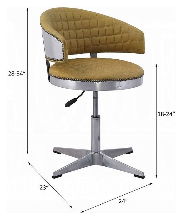 Brancaster Turmeric Leather Upholstered Swivel Adjustable Office Stool with Nailhead Trim