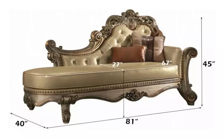 Vendome Gold 81" Chaise with Pillows and Nailhead Trim