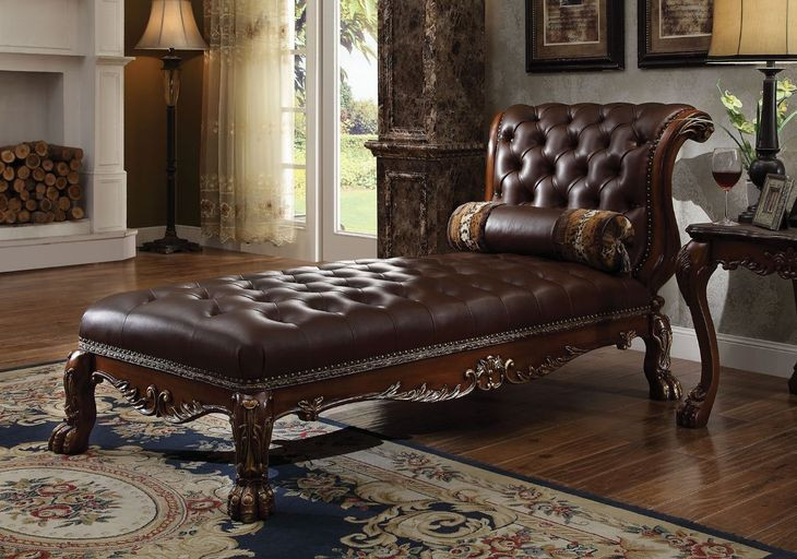 Dresden Cherry Oak 82" Chaise with Pillow and Nailhead Trim